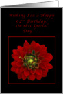 Happy 92nd Birthday, Red Dahlia card