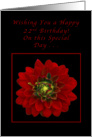Happy 22nd Birthday, Red Dahlia card