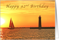 Happy 92nd Birthday, Muskegon Lighthouse and Sailboat card