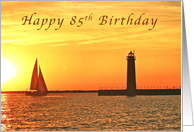 Happy 85th Birthday, Muskegon Lighthouse and Sailboat card