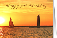Happy 70th Birthday, Muskegon Lighthouse and Sailboat card
