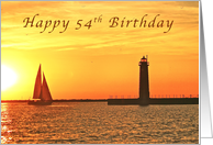 Happy 54th Birthday, Muskegon Lighthouse and Sailboat card