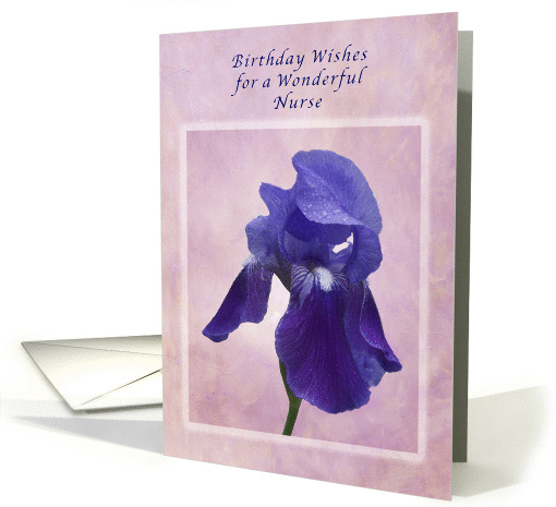 Birthday Wishes for a Nurse, Purple Iris on Pink card (1381390)