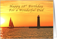 Happy 58th Birthday Dad, Muskegon Lighthouse and Sailboat card