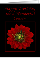 Happy Birthday for a Cousin, Red Dahlia card