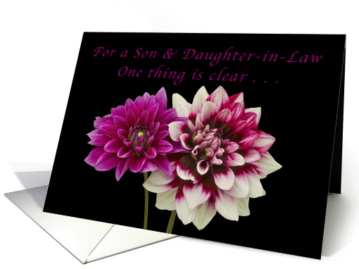 For a Son & Daughter-in-Law, Happy Anniversary, Two Dahlias card