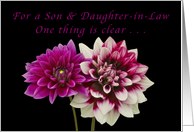 For a Son & Daughter-in-Law, Happy Anniversary, Two Dahlias card