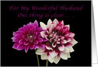 For My Wonderful Husband, Happy Anniversary, Two Dahlias card