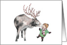Happy Holidays! - A deer and a joyful little girl card