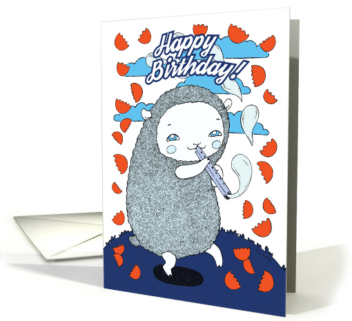 Cute lamb playing a flute of dreams card (1365878)