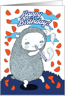 Cute lamb playing a flute of dreams card