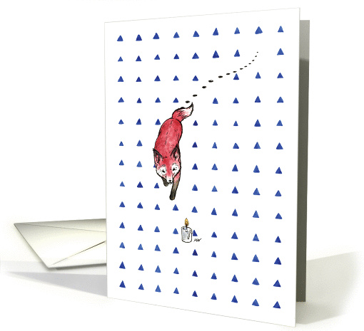 Merry Christmas - Fox and a candle with a graphic background card