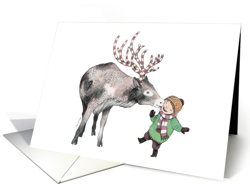 Happy Holidays! - A deer and a joyful little girl card (1404606)