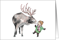 Happy Holidays! - A deer and a joyful little girl card