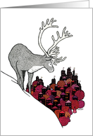 Season’s Greetings - A reindeer watching a colorful city card