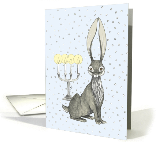 Merry Christmas - Cute rabbit, candles and snowflakes card (1404636)