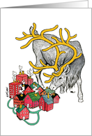 Happy Holidays - A reindeer & A village card