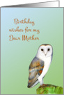 Hand-Painted Watercolor Barn Owl Happy Birthday Wishes for my Mother card