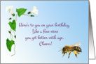 Watercolor Morning Glory and Honey Bee Birthday Wishes card