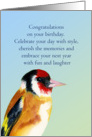 Congratulations on your birthday featuring a goldfinch bird. card