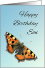 Happy Birthday Son with Handpainted Tortoiseshell Butterfly card