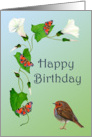 Happy Birthday Wishes with Hand-painted Robin and Peacock Butterflies card