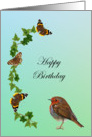 Happy Birthday with Robin, Ivy and Butterfly Scene card