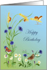 Happy Birthday Wishes with Hand-Painted Harvest Mice and Butterflies card