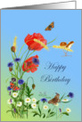 Happy Birthday Wishes with Hand-Painted Harvest Mice and Butterflies card