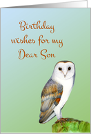 Hand-Painted Watercolor Barn Owl Happy Birthday Wishes for my Son card