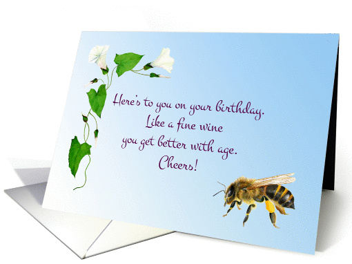 Watercolor Morning Glory and Honey Bee Birthday Wishes card (1368428)