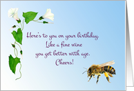 Watercolor Morning Glory and Honey Bee Birthday Wishes card