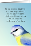 To our Precious Daughter Happy Birthday Sweetheart with Blue Tit card