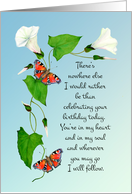 Happy Birthday Dear Wife in Convulvulus and Peacock Butterflies card