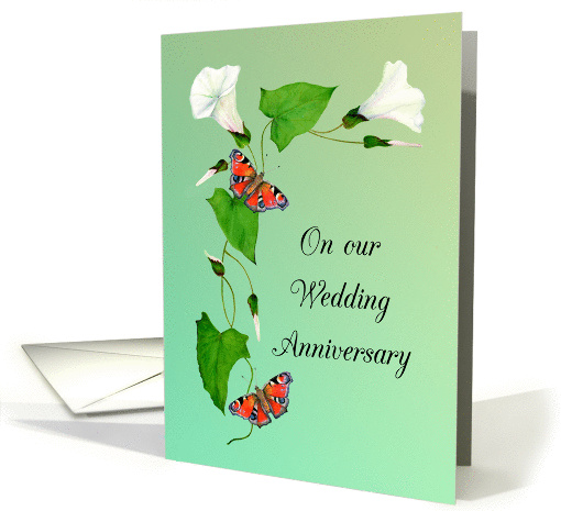 For Spouse Wedding Anniversary Butterflies and Morning Glory card