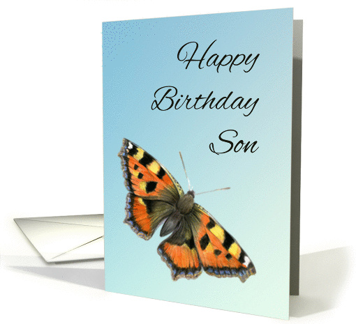 Happy Birthday Son with Handpainted Tortoiseshell Butterfly card