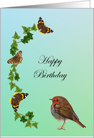 Happy Birthday with Robin, Ivy and Butterfly Scene card