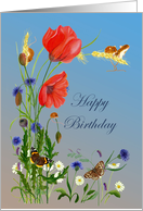 Happy Birthday Wishes with Hand-Painted Harvest Mice and Butterflies card