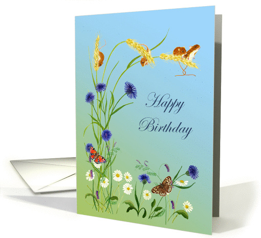 Happy Birthday Wishes with Hand-Painted Harvest Mice and... (1370594)