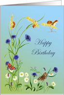 Happy Birthday Wishes with Hand-Painted Harvest Mice and Butterflies card