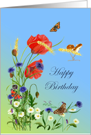 Happy Birthday Wishes with Hand-Painted Harvest Mice and Butterflies card