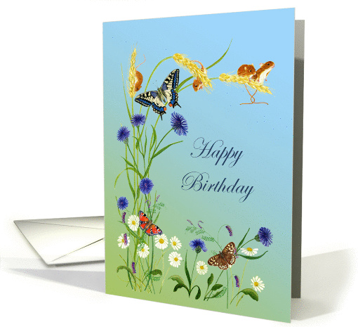 Happy Birthday Wishes with Hand-Painted Harvest Mice and... (1370598)