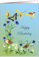 Happy Birthday Wishes with Hand-Painted Harvest Mice and Butterflies card