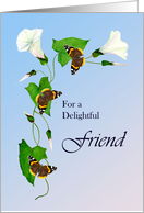 For a Delightful Friend; Hand-painted Morning Glory and Butterflies card
