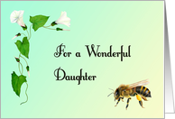 For a Wonderful Daughter; Hand-painted Morning Glory and Honey Bee card