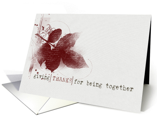 Thanksgiving red leaf stamp with word overlay giving thanks card