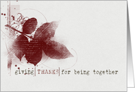 Thanksgiving red leaf stamp with word overlay giving thanks card