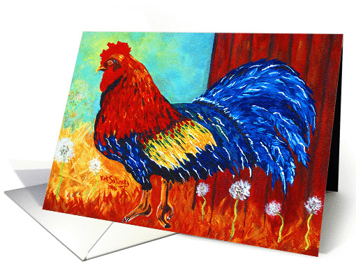 Red Barn Rooster - by Artist Kat Solinsky card (1451954)