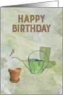 Gardening themed birthday greeting with a friendly Robin card