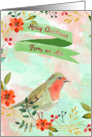 Merry Christmas, featuring a Robin, flowers and berries card
